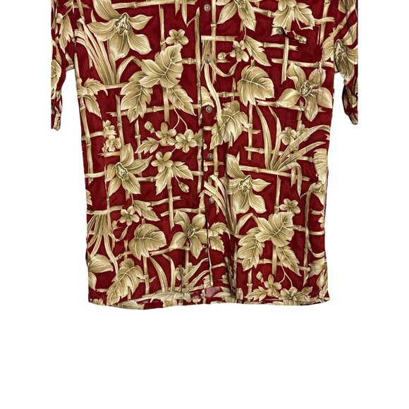 Vintage Y2K Pierre Cardin Hawaiian Button Front Shirt M Floral Leaves Red Beige - Picture 3 of 7